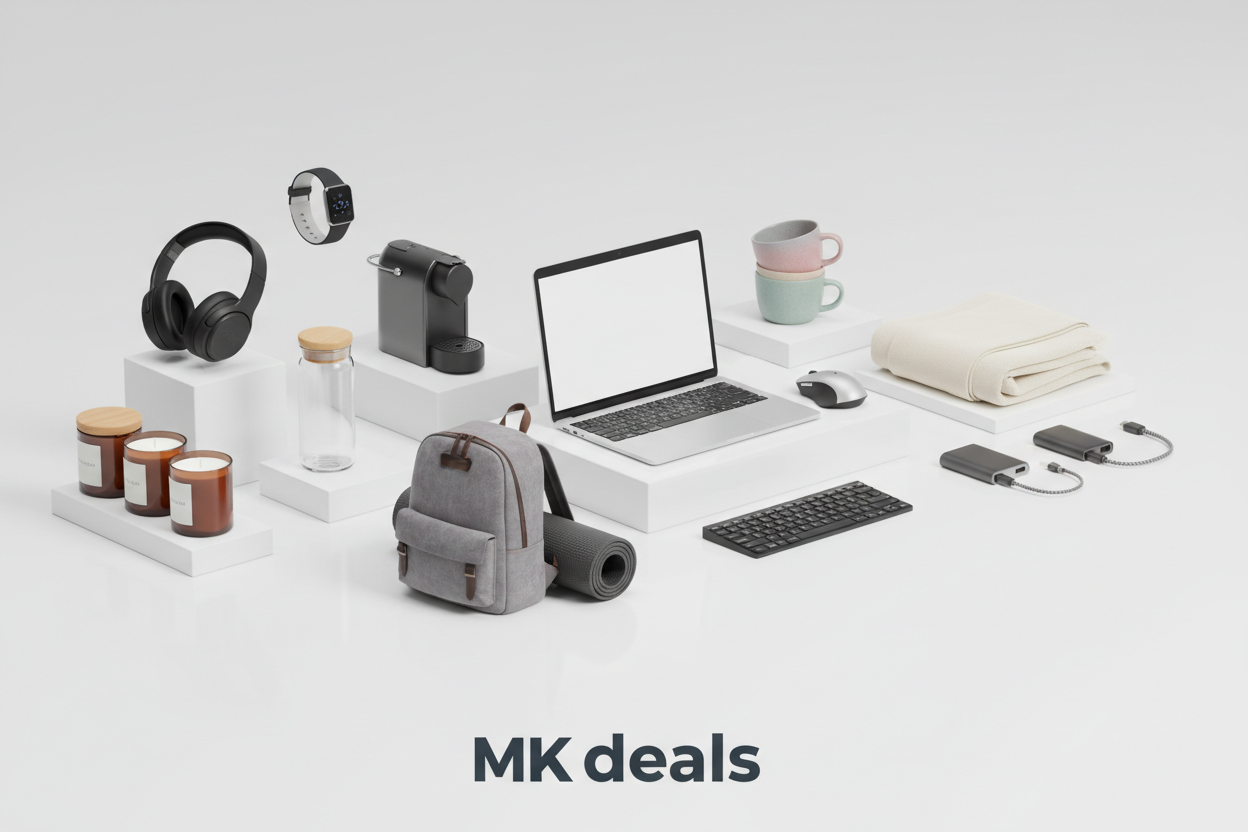 Pouvez-vous me genrer la même image avec les différents produits avec logo Mk deals au dessous avec un arrière plan gris claire